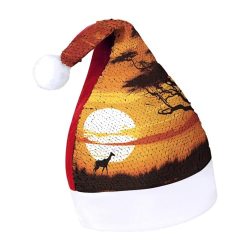 NQLYUT Weihnachtsmütze für Erwachsene, Plüschmütze, lustig, afrikanischer Sonnenuntergang, Pailletten, Weihnachtsmannmützen für Party NQLYUT Weihnachtsmütze für Erwachsene, Plüschmütze, lustig, afrikanischer Sonnenuntergang, Pailletten, Weihnachtsmannmützen für Party von NQLYUT