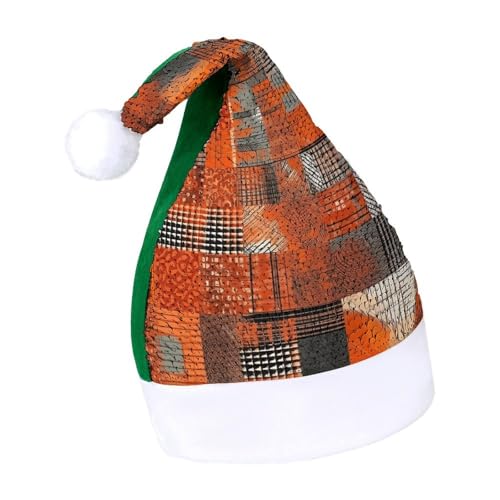 NQLYUT Weihnachtsmütze für Erwachsene, Plüschmütze, orangefarbene Gitterlinien, Pailletten, Weihnachtsmannmützen für Party NQLYUT Weihnachtsmütze für Erwachsene, Plüschmütze, orangefarbene Gitterlinien, Pailletten, Weihnachtsmannmützen für Party von NQLYUT