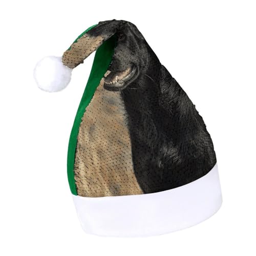 NQLYUT Weihnachtsmütze für Erwachsene, Plüschmütze, schwarzer Hund im Feld, Pailletten, Weihnachtsmannmützen für Party NQLYUT Weihnachtsmütze für Erwachsene, Plüschmütze, schwarzer Hund im Feld, Pailletten, Weihnachtsmannmützen für Party von NQLYUT