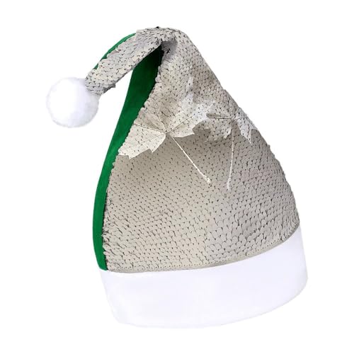 NQLYUT Weihnachtsmütze für Erwachsene, Plüschmütze, zwei weiße Ahornblätter, Pailletten, Weihnachtsmannmützen für Party NQLYUT Weihnachtsmütze für Erwachsene, Plüschmütze, zwei weiße Ahornblätter, Pailletten, Weihnachtsmannmützen für Party von NQLYUT