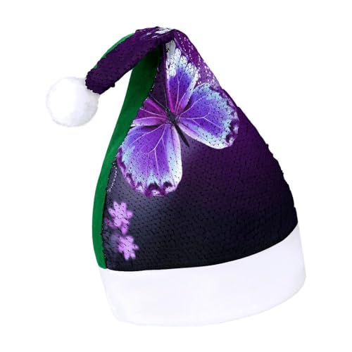 NQLYUT Weihnachtsmütze für Erwachsene, Weihnachtsmannmütze, Plüschmütze, schöne lila Schmetterlingspailletten, Weihnachtsmannmützen für Party NQLYUT Weihnachtsmütze für Erwachsene, Weihnachtsmannmütze, Plüschmütze, schöne lila Schmetterlingspailletten, Weihnachtsmannmützen für Party von NQLYUT