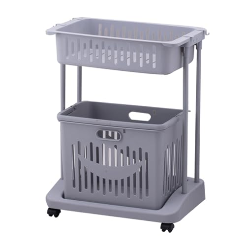 Haushalts-Wäschekorb Aus Kunststoff mit 2/3 Etagen Griffdesign Durchbrochenem Korbboden Metall-Lenkrollen Abnehmbar Belastbarkeit 19 Kg Haushalts-Wäschekorb Aus Kunststoff mit 2/3 Etagen Griffdesign Durchbrochenem Korbboden Metall-Lenkrollen Abnehmbar Belastbarkeit 19 Kg von NQNFWCRJ