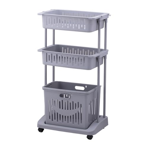 Haushalts-Wäschekorb Aus Kunststoff mit 2/3 Etagen Griffdesign Durchbrochenem Korbboden Metall-Lenkrollen Abnehmbar Belastbarkeit 19 Kg Haushalts-Wäschekorb Aus Kunststoff mit 2/3 Etagen Griffdesign Durchbrochenem Korbboden Metall-Lenkrollen Abnehmbar Belastbarkeit 19 Kg von NQNFWCRJ