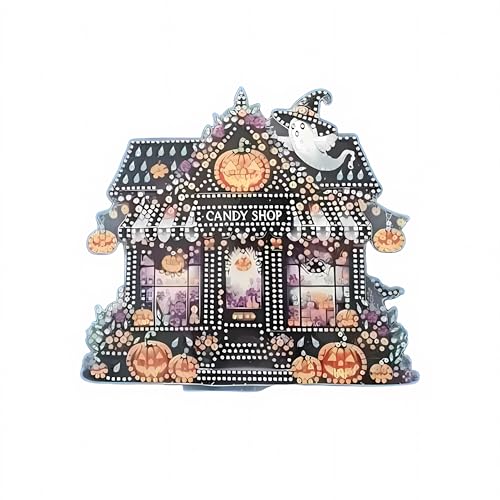 NQRSBUI DIY Halloween Tabletop Diamond Art Painting Kit, Special Shaped Diamond Painting Desktop Ornament, Single Sided Diamond Art Desktop Kits for Home Office Decor (Halloween Candy Shop) von NQRSBUI