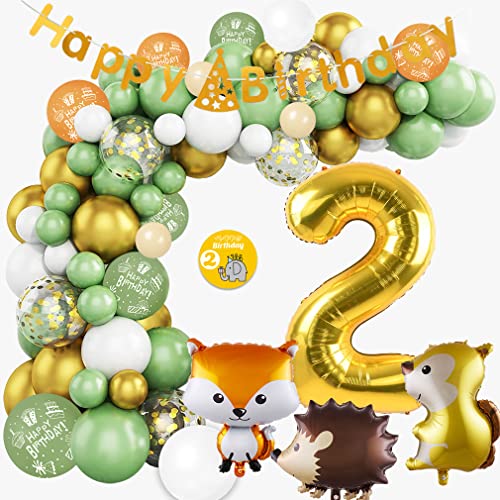 2 Geburtstag Deko Junge Mädchen,Kindergeburtstag Grüne Luftballon Dschungel Deko Waldtierthema für Geburtstag Party Babyparty von NQZWZB
