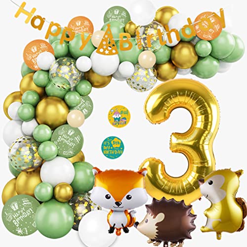 3 Geburtstag Deko Junge Mädchen,Kindergeburtstag Grüne Luftballon Dschungel Deko Waldtierthema für Geburtstag Party Babyparty von NQZWZB