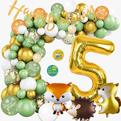 5 Geburtstag Deko Junge Mädchen,Kindergeburtstag Grüne Luftballon Dschungel Deko Waldtierthema für Geburtstag Party Babyparty von NQZWZB