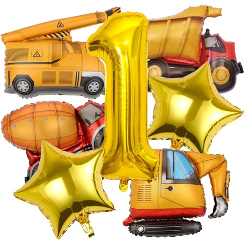 Baustellen Bagger Geburtstagdeko Luftballons 1 Geburtstag Junge Für Jungen Baustellen Bagger Thema Geburtstag Party Supplies Dekoration von NQZWZB