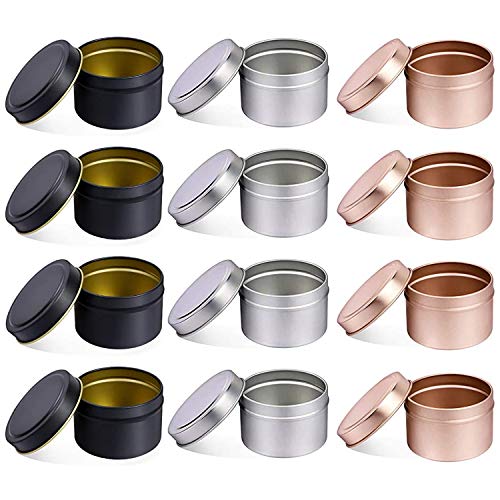 Kerze Behälter mit Deckel, 12 PCS 5 UNZEN Dekorative Runde Metall Kerze Dosen Groß, wiederverwendbare Kerze Gläser für DIY Kerze, Der, Kunst Handwerk Liefert (5OZ,4PCS Black+4PCS Silver+4PCS RoseGold) Kerze Behälter mit Deckel, 12 PCS 5 UNZEN Dekorative Runde Metall Kerze Dosen Groß, wiederverwendbare Kerze Gläser für DIY Kerze, Der, Kunst Handwerk Liefert (5OZ,4PCS Black+4PCS Silver+4PCS RoseGold) von NRANSON