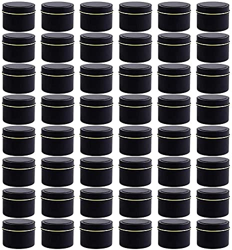 NRANSON Kerze Gläser mit Deckel für Kerzen, Der, Kerze Machen Kits Umfassen 48 Pack 8 Unzen Metall Kerze Dosen, 50 Baumwolle Dochte, 4 Docht Halter, DIY Kerze Handwerk Geschenk Set (8OZ,Black) von NRANSON