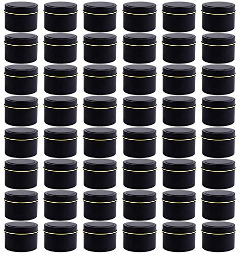NRANSON Kerze Gläsern für Die Herstellung Kerzen, Kerze Machen Kits Umfassen 48 Pack 5 Unzen Schwarz Kerze Dosen Mit Deckel, 50 Baumwolle Dochte, 40 Docht Aufkleber, 4 Docht Halter (48,5OZ) von NRANSON