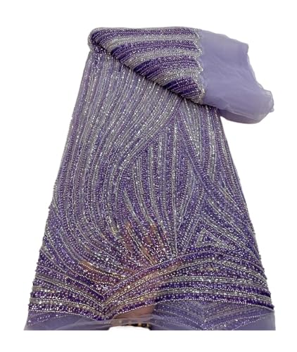 Paillettenstoff, Perlenstickerei, Bräutigam, Spitzenstoff mit Pailletten, Stoff für Hochzeitskleid (lila, 120 cm) von NRBMZYEN