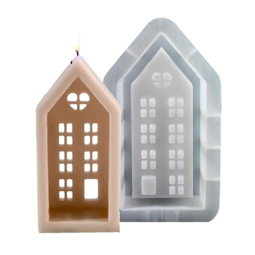 NRVTRE Silikonform Haus, Gießformen Silikon Haus, Haus Kerzenform Seifenform Epoxidharz Formen Hausform für Kerzen Seife Gips Handwerk Haus Dekoration (11.8x21.50cm) von NRVTRE