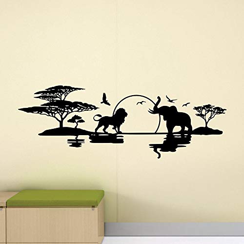 NSRJDSYT Afrika Safari Wandtattoo Wilde Tiere Löwe Aufkleber Palme Elefant Wandaufkleber Kinderzimmer Poster Vinyl Natur Wanddekoration 118x42cm von NSRJDSYT