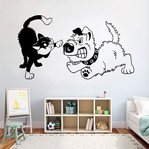 NSRJDSYT Haustiere lustige Coole Dekor Wandtattoo Wandbild Schlafzimmer Wohnkultur Katze Kampf mit Hund Vinyl Wandaufkleber für Kinderzimmer 103x57cm von NSRJDSYT
