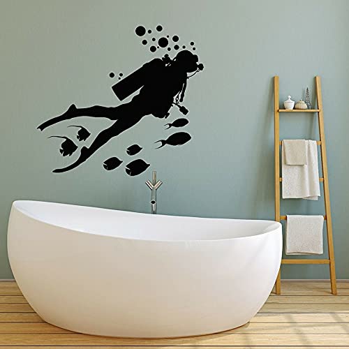 NSRJDSYT Vinyl Wandtattoo Tauchen Taucher Fische Blasen Unterwasser Kunst Wandaufkleber Marine Thema Schlafzimmer Badezimmer Wohnkultur 75x82cm von NSRJDSYT