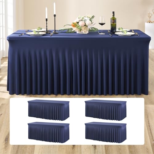 4-Pack Navy Blau Spandex Tischdecke für 180cm Rechteck Tische, Faltenfreie Stretch Tischdecke mit Rock für Bankett Party Hochzeit Geburtstag Meeting Display Dekoration Tischdecken 4-Pack Navy Blau Spandex Tischdecke für 180cm Rechteck Tische, Faltenfreie Stretch Tischdecke mit Rock für Bankett Party Hochzeit Geburtstag Meeting Display Dekoration Tischdecken von NSSONBEN