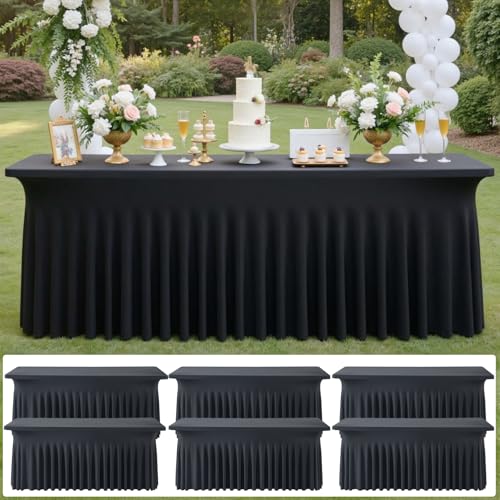 6-Pack Schwarze Spandex Tischdecke für 180cm Rechteck Tische, Faltenfreie Stretch Tischdecke mit Rock für Bankett Party Hochzeit Geburtstag Meeting Display Dekoration Tischdecken 6-Pack Schwarze Spandex Tischdecke für 180cm Rechteck Tische, Faltenfreie Stretch Tischdecke mit Rock für Bankett Party Hochzeit Geburtstag Meeting Display Dekoration Tischdecken von NSSONBEN