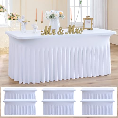 6-Pack Weiß Spandex Tischdecke für 180cm Rechteck Tische, Faltenfreie Stretch Tischdecke mit Rock für Bankett Party Hochzeit Geburtstag Meeting Display Dekoration Tischdecken 6-Pack Weiß Spandex Tischdecke für 180cm Rechteck Tische, Faltenfreie Stretch Tischdecke mit Rock für Bankett Party Hochzeit Geburtstag Meeting Display Dekoration Tischdecken von NSSONBEN