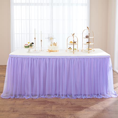 Lavendel-Tüll-Tischröcke für 1.8 m rechteckige oder runde Tische, babyviolettes Tutu-Tischrock, Geburtstagsparty, Kuchentisch, Meerjungfrauen-Dekorationen (LxHxT), 1.8 m Tisch mit 4 Seiten bedeckt) von NSSONBEN