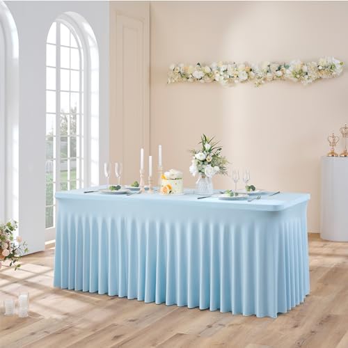 NSSONBEN 1-Pack Baby Blau Spandex Rechteck Tischdecke, 180 x 76 cm, Faltenfreie Stretch Tischdecke mit Rock für Bankett, Party, Hochzeit, Geburtstag, Meeting, Outdoor-Messen von NSSONBEN