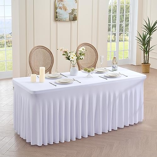 NSSONBEN 1-Pack weiße Spandex Tischdecke für 180cm Rechteck Tische, Faltenfreie Stretch Tischdecke mit Rock für Bankett Party Hochzeit Geburtstag Meeting Display Dekoration Tischdecken NSSONBEN 1-Pack weiße Spandex Tischdecke für 180cm Rechteck Tische, Faltenfreie Stretch Tischdecke mit Rock für Bankett Party Hochzeit Geburtstag Meeting Display Dekoration Tischdecken von NSSONBEN
