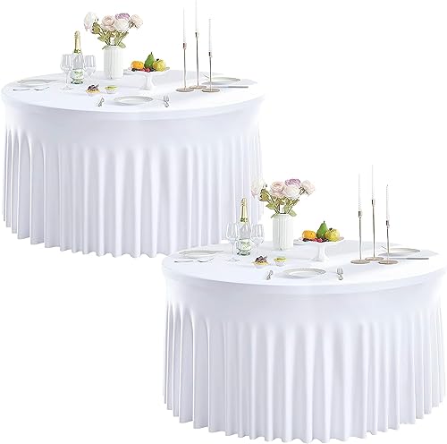 NSSONBEN 2-Pack 180cm weiße runde Tischdecke für runde Tische Stretch Faltenfreie Spandex weiße Tischdecke für Geburtstag Babydusche Party Hochzeit Bankett von NSSONBEN
