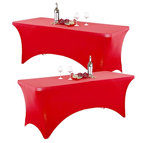 NSSONBEN 2 Stücke Rot Stretch Tischdecke,Dehnbare Tischdecke, Stehtisch Hussen Spandex Tight Fit, rechteckige Tisch Cover-dj, Messen Party Tischdecken L183cm×W76cm×H76cm von NSSONBEN