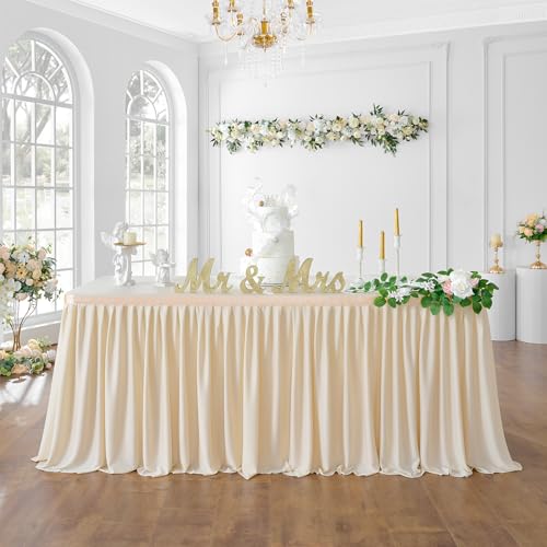 427cm Elfenbein Polyester Tischröcke für Rechteck Tische, Faltenfreie Rüschen Falten Tuch Tutu Tischrock 14ft für Bankett Hochzeit Geburtstag Baby Dusche Trade Meeting Kuchen Dessert (keine Top Cover) von NSSONBEN