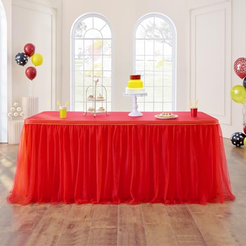 NSSONBEN Rot Tüll Tischrock 275cm×76cm für Rechteck runde Tische, Rot Tutu Tischröcke für Geburtstags Feier Hochzeit Baby Dusche Kuchen Dessert Tische von NSSONBEN
