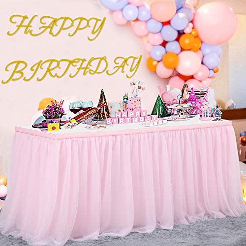 Tüll Tischrock Rosa Tütü Tischröcke Für Babyparty, Baby Shower Mädchen, Hochzeit, Geburtstag, Kindergeburtstag(L427cm*H77cm) von NSSONBEN