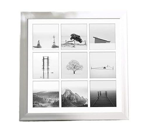 NSTVVEE Fotorahmen, Bilderrahmen, quadratischer Fotorahmen, neun quadratische Raster, Bilderrahmen aus Holz, Fotoanzeige, Schlafzimmer, Wohnzimmer, Büro, Schreibtisch, Wanddekoration, Fami von NSTVVEE