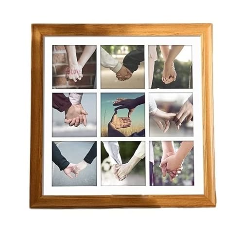 NSTVVEE Fotorahmen, quadratischer Fotorahmen, neuneckiger Raster-Bilderrahmen, Holz-Fotoanzeige, Schlafzimmer, Wohnzimmer, Büro, Desktop-Wanddekoration, Familien-Fotorahmen (A 10IN) von NSTVVEE