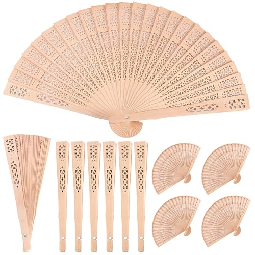 NSXIN 12/24 Stück Holzfächer Faltbare Vintage Holzfächer Sandelholz Handfächer Fächer Deko Gastgeschenk für Hochzeit, Gäste, Sommer, Party, Wanddekoration, Geschenke (12 Stück) von NSXIN