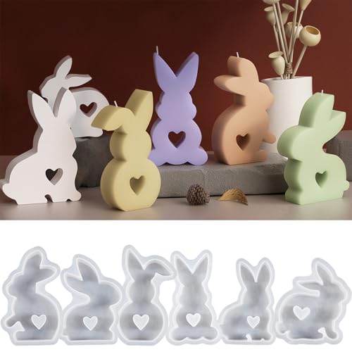NSXIN Silikonformen Ostern Gießformen, 6 Stück Osterhase Silikonform 3D Kaninchen Gießform Kerzenformen, Gießformen Hasen Kerzen für DIY Handwerk, Ostern Dekoration (H) von NSXIN