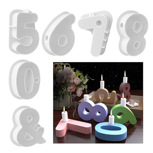 Silikonform Kerzenhalter, 3D Gießform Kerzenhalter DIY Silikon Kerzenformen Handgemachte Regenbogen Zahlen Giessformen Stabkerzenhalter für Wohndekoration Kunst Dekoration (Stil D/ 6Stk) von NSXIN