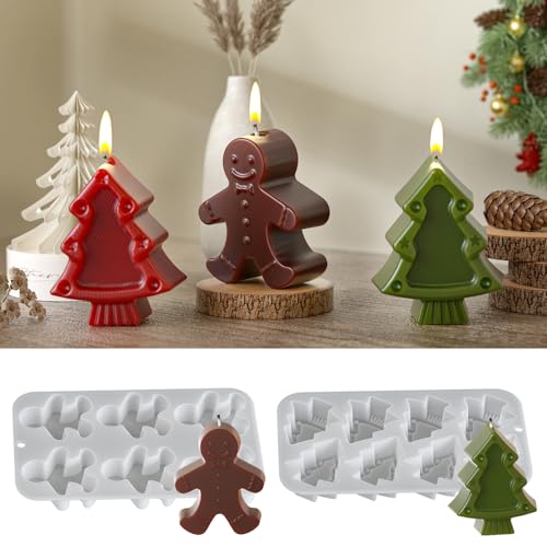 Silikonformen Gießformen Weihnachten, 2 Stücke Silikon-Gießformen Weihnachtsbaum Schneemann Muster Silikonform Kerzenhalter Für Urlaub Kuchen, Süßigkeiten, Pralinen, Gelee, Seife von NSXIN