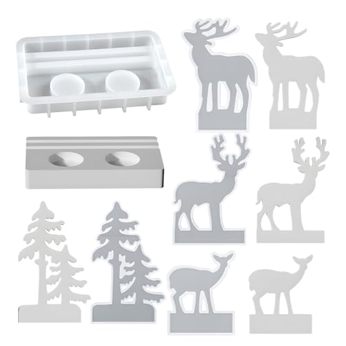 Silikonformen Weihnachten, Weihnachtsbaum Und Glocke Silikonform Kerzenhalter Weihnachtsdekoration-Anhänger DIY Gießformen Epoxidharz Formen Für DIY Weihnachtsdeko (Elch + Weihnachtsbaum) von NSXIN