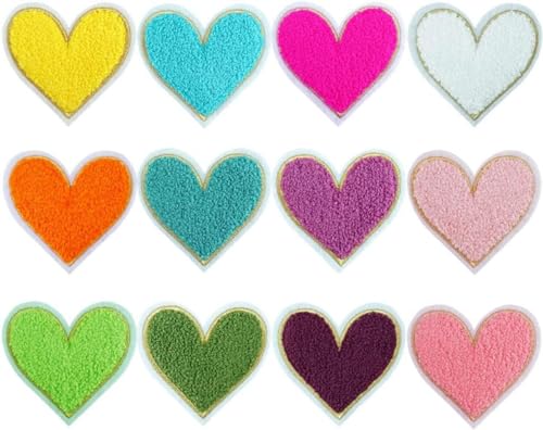 12 Stück Goldene Kanten Lightning Aufbügler Patch Chenille Stickerei Patch zum Aufnähen auf DIY Hüte Taschen Kleidung (Love Heart) von NT-ling