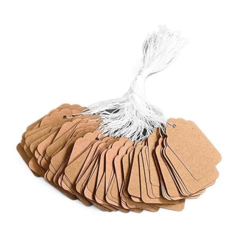 Preisschilder mit Schnur befestigt, beschreibbare Kraftpapieranhänger, Preisanzeige-Etiketten für Kleidung, Schmuck, blanko, Warenmarkierung, Braun, 200 Stück von NT-ling