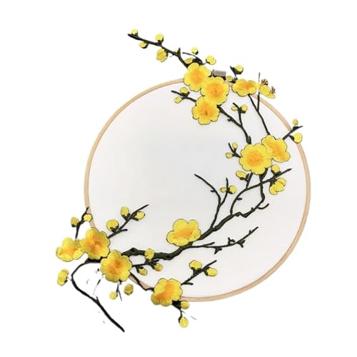 Bügeleisen auf Flecken 2pcs Pflaumenblütenblüte Applikation Kleidung Stickerei Stoff Aufkleber auf Kleber auf Patch Handwerk Nähen Reparaturstickte Werkzeuge (Stil F) von NTALJC