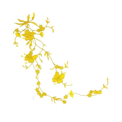 Bügeleisen auf Flecken 51 * 17 cm Blumenapplikationsfleck Therm, Stiefmütterchen Blumenstoff Stickereien auf Flecken Kleidung Aufkleber für Kleidung, Kleid (Gold) von NTALJC