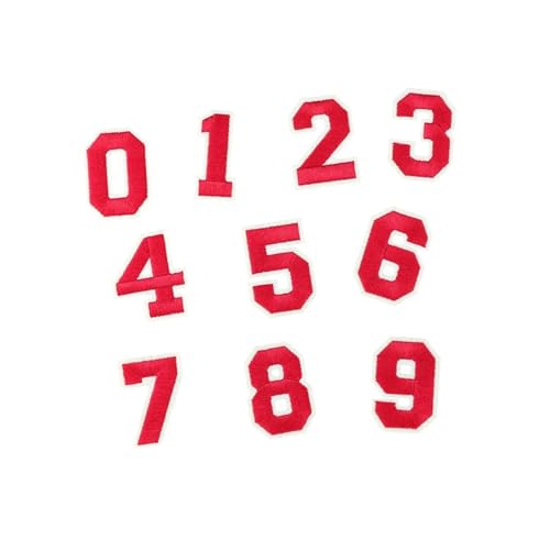 Eisen auf Flecken 10pcs schwarz, weiß, rot, blau 0~9 Nummernbuchstabe Applique Patch, Ziffern Stoffstickereien auf Flecken für Jersey -Abzeichen (rot) von NTALJC