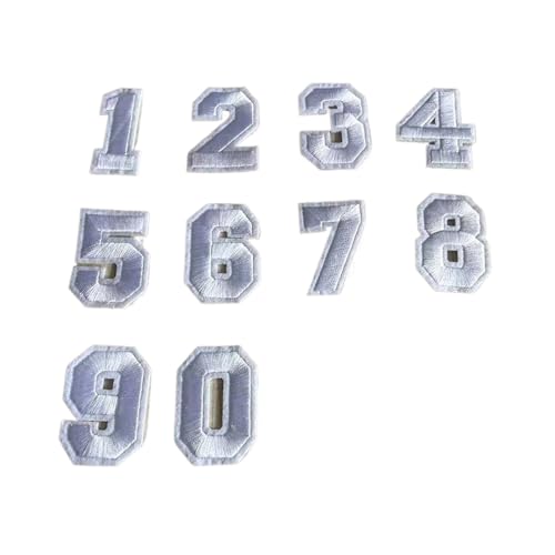 Eisen auf Flecken 10pcs schwarz, weiß, rot, blau 0~9 Zahlenbuchstaben Applique Patch, Ziffern Stoff Stickereien auf Flecken für Jersey -Abzeichen (weiß) von NTALJC