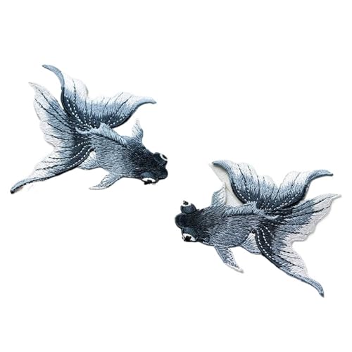 Eisen auf Flecken 2pcs Goldfischtier Fisch bestickte Flecken chinesische ethnische Stil DIY NEWING PATTION Stickerei Applikationen Dekorationen für Kleidungsschuhe (Goldfisch schwarz B) von NTALJC