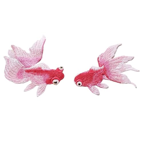 Eisen auf Flecken 2pcs Goldfischtier Fisch bestickte Flecken chinesischer ethnischer Stil DIY NEWING PATTION Stickerei Applique Dekorationen für Kleidungsschuhe (Goldfischrosa A) von NTALJC