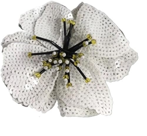 Eisen auf Flecken 2pcs handgefertigt Große Pailletten Blumen bestickte glänzende Applikationen Modekleidung auf Patch -Accessoires (weiße Farbe) von NTALJC