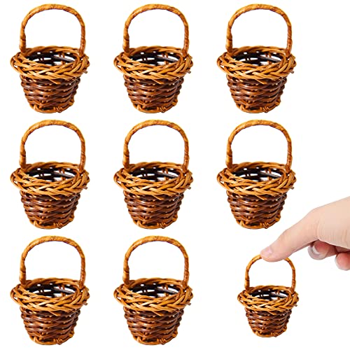 Niuhong 8 Pcs Mini Rattan Korb Geflochtener Blumenkorb Kleiner Wicker Basket Gewebte Korb Miniatur Henkelkorb Weidenkorb Mit Henkel Kinder Körbchen Party-Dekoration Blumentopf Geschenkbeutel (Braun) von Niuhong