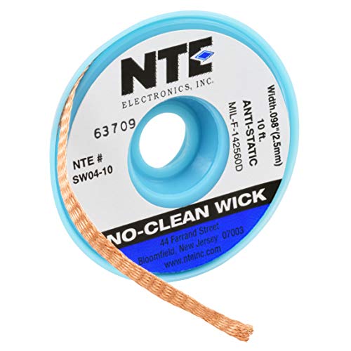 NTE Electronics SW04-10 Lötdocht mit antistatischer Spule, 4 blau, 0,2 cm breit, 3 m lang von LED Group Buy