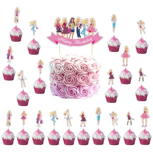 NTEVXZ 21Pcs Barbi Prinzessin Partydekoration, Barbi Cake Topper, Prinzessin Party Cake Decorations, Barbi Kuchen Topper für Kinder Geburtstag Party von NTEVXZ